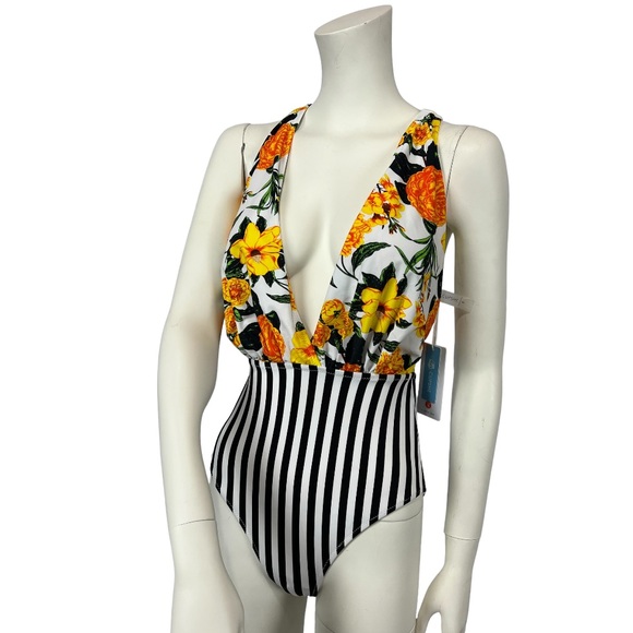 Floral & Stripe One-Piece Sz Small - Picture 2 of 7